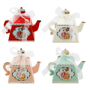 4 Colors <strong>Floral</strong> Tea Party Favour Candy Treat Paper <strong>Boxes</strong> Teapot Design Gift Goodie Paper <strong>Boxes</strong> for Wedding Tea Party Decorations - Product Image 1