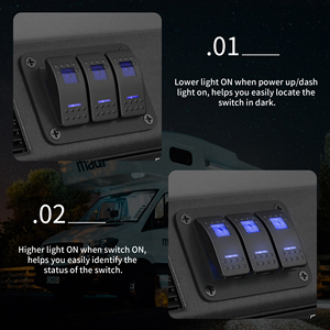 แผงสวิตช์เรืออลูมิเนียม 3 ช่อง 5 ขา แบบเปิด-ปิด พร้อมสายไฟในตัว สีฟ้า พร้อมไฟ LED สำหรับรถยนต์และเรือ - Product Image 3