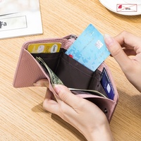 Dompet Mini RFID Lipat Tiga Wanita Kulit Asli Pendek Gaya Jepang Dompet Koin Multifungsi Kapasitas Besar dengan Ritsleting