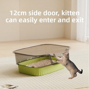 Caja <span class=keywords><strong>de</strong></span> arena para gatos abierta semicerrada extra grande, valla alta, suministros <span class=keywords><strong>de</strong></span> plástico antisalpicaduras para mascotas, venta al por mayor - Product Image 2