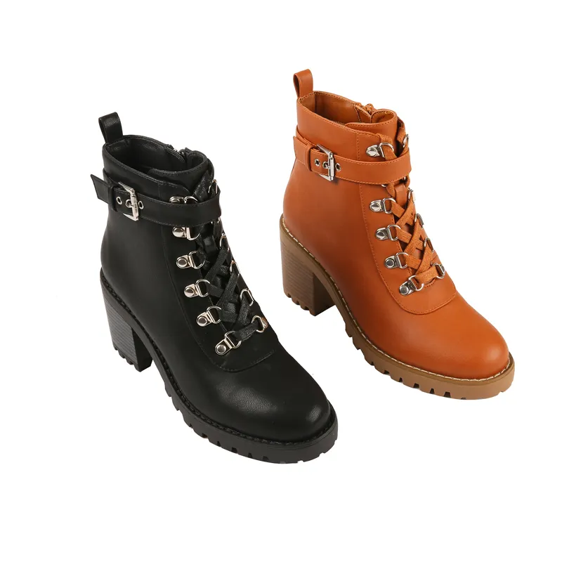 Women Ankle Shoes Zipper Boots With Lace-up Buckle Decoration Women Boots Winter