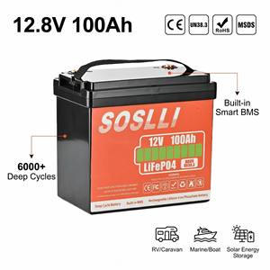 <span class=keywords><strong>Batterie</strong></span> rechargeable LiFePO4 <span class=keywords><strong>12V</strong></span> <span class=keywords><strong>100Ah</strong></span> à décharge profonde, pack de batteries au lithium fer phosphate pour stockage d'énergie de secours solaire, VR et marine - Product Image 1