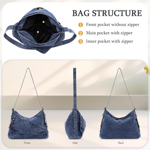 Bolso <span class=keywords><strong>de</strong></span> Hombro <span class=keywords><strong>de</strong></span> Mezclilla Vintage Personalizado, Bolso <span class=keywords><strong>de</strong></span> Hombro Grande y Elegante para Mujer con Correas Ajustables, Bolso Tote <span class=keywords><strong>de</strong></span> Mezclilla - Product Image 6