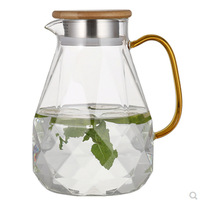 Carafe à eau en verre avec couvercle en bambou, résistante à la chaleur, en borosilicate, capacité de 1500 ml, style américain, écologique, élégante, pour thé chaud