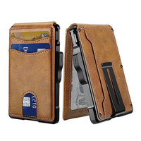 Portefeuille fin en aluminium et cuir avec blocage RFID pour hommes, capacité de 5 cartes, design multifonctionnel, gravure au laser UV