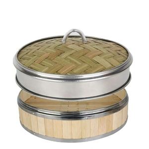 Cuiseur vapeur en bambou à 2 niveaux Machine à <span class=keywords><strong>couscous</strong></span> 3 en 1 Marmite à gaz à main 28cm Acier tissé Vapeurs 15cm - Product Image 6