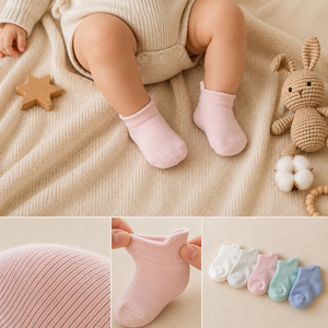 Chaussettes bébé en coton bio à prix avantageux, côtelées, respirantes, douces, neutres, pour nouveau-nés, lot provenant du Vietnam - Product Image 5