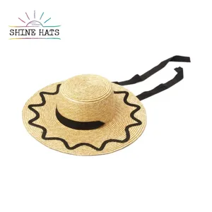 Shinehats 2024 OEM moda güneş plaj yaz kadın geniş ağız 1.0 buğday Boater unisex hasır şapkalar disket sombrero ile desen