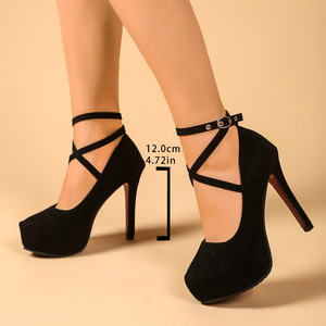 <span class=keywords><strong>Scarpe</strong></span> singole da <span class=keywords><strong>donna</strong></span> <span class=keywords><strong>con</strong></span> <span class=keywords><strong>tacco</strong></span> alto e cinturino incrociato, modello europeo e americano, taglie grandi, <span class=keywords><strong>tacco</strong></span> sottile, apertura bassa, collezione 2026, stile africano - Product Image 4