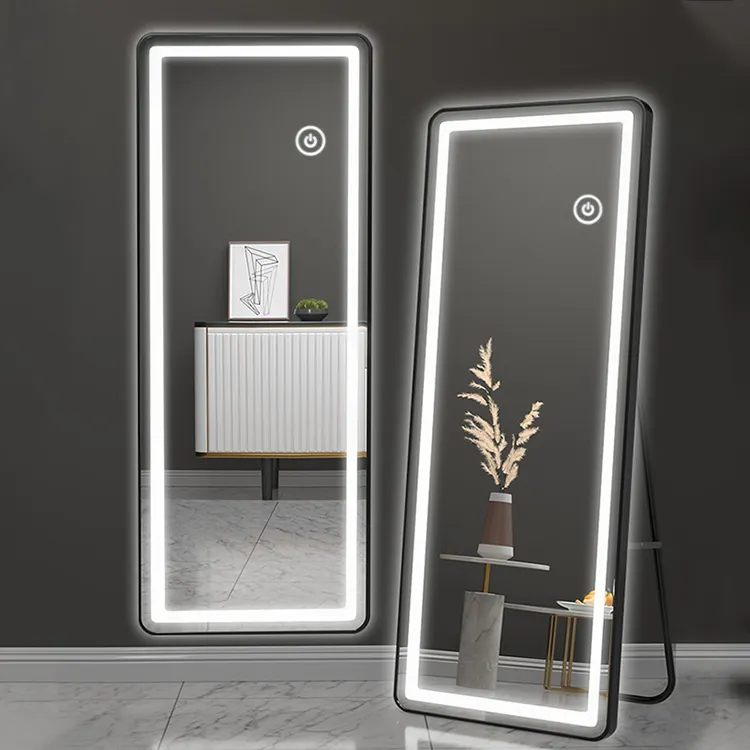 suppliers custom low moq high quality full length standing large size floor body touch switch mirror with led lights for wedding