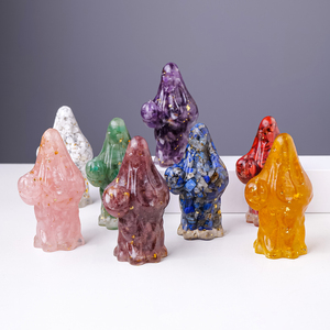 Figurine <span class=keywords><strong>fantôme</strong></span> en résine avec copeaux de cristal naturel et citrouille, statue d'Halloween pour la décoration intérieure, ornement spirituel de guérison Reiki, cadeau - Product Image 4