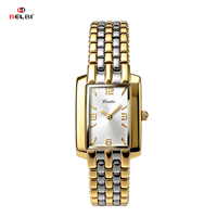 Montre à quartz carrée BELBI 8250 pour femme, bracelet en alliage doré Shanghai, verre minéral, résistance à l'eau 3 ATM, style rétro élégant et décontracté