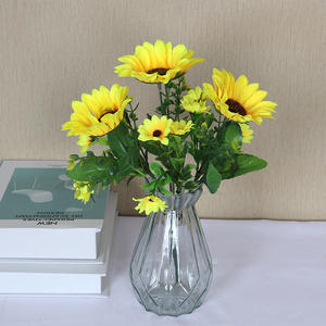 لن تذبل باقة 30 بدون صيانة-13 رأس زهرة صناعية حرير عباد الشمس الصفراء للزينة الخارجية فازة المنزل - Product Image 6