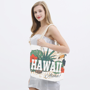 <span class=keywords><strong>Sac</strong></span> fourre-tout Hawaii grande capacité pour dames île Souvenir toile voyage surf <span class=keywords><strong>sac</strong></span> de plage fermeture éclair pliable caractéristique lettre - Product Image 4