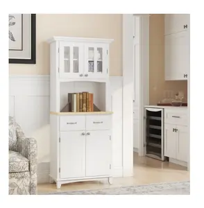 2 Door 2 Drawer Accent Storage Cabinet with Hutch Microwave Shelf Storage Cabinet Pantry Buffet Cabinet Cupboard Sideboards