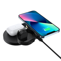 Chargeur sans fil 4 en 1 15W pour téléphone, montre, écouteurs avec sortie USB, lumière ambiante LED, station de charge de bureau