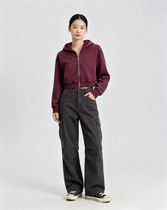 Leduo Customized <b>Women</b> Cropped Full <b>Zip</b> <b>Up</b> Hoodie Solid Color Long Sleeve Casual Streetwear Fleece Hooded Sweatshirt <b>Jacket</b> - Product Image 1