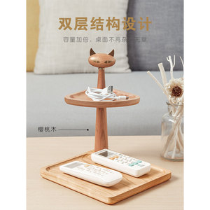 Organisateur de bureau en bois massif avec design chat, rangement pour clés et vase à fleurs pour entrée ou salon - Product Image 2