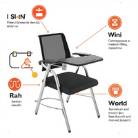 Chaise de formation au design moderne pour étudiants, en salle de classe ou en réunion, accoudoir réglable avec bloc-notes pour l'école, en classe