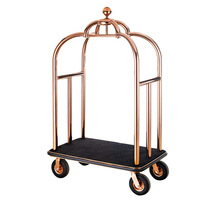 Chariot de service de luxe en acier inoxydable pour conciergerie, chariot à bagages, chariot de portier d'hôtel, chariot à cage à oiseaux, chariots à bagages