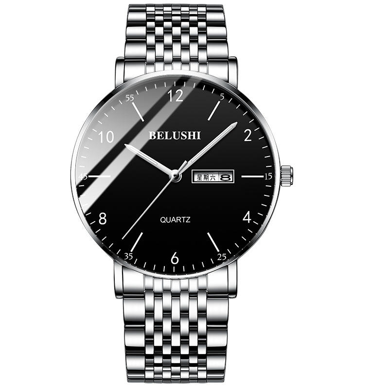 B- 541 silver case black steel belt