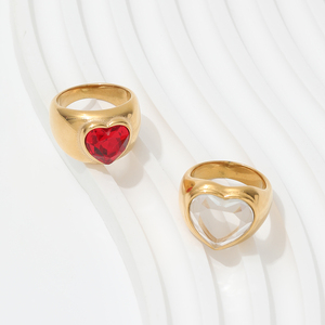 Cincin Hati Besar Antik Retro Emas Ruby Garnet untuk Wanita Perhiasan Baja Tahan Karat Perhiasan Emas Fashion - Product Image 4