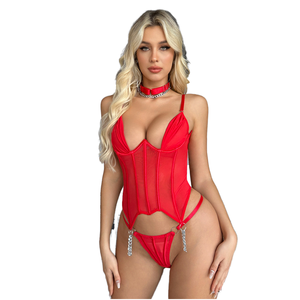 ヨーロッパ系アメリカ人セクシーメッシュベストランジェリーセット新スタイル3点シースルースリムフィットライト織り外国貿易 - Product Image 1