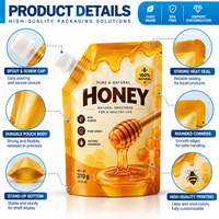 Sachets personnalisés imprimés brillants à bec verseur d'angle pour miel, plusieurs tailles, refermables, pour jus liquide, sirop, sacs en plastique de qualité alimentaire OEM