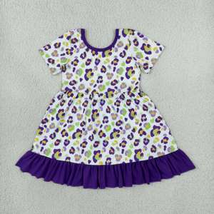 RTS Mardi Gras Leopard Print Kids Girls Ruffles Dress Kids Pajamas Outfits Sleepwear Baby Sleepers Sister Matches Clothes - Product Image 6