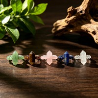 Bagues empilables hexagonales en cristal ZK E pour femmes et hommes, faites à la main, en pierres naturelles, ajustables, extensibles, pour soulager l'anxiété, avec breloques