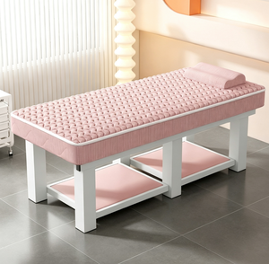 Table de massage rose moderne, lit de spa en fer, table de soin du visage avec appui-tête intégré pour salon et usage domestique - Product Image 5