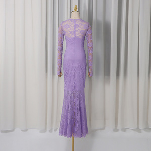 Nuevo <span class=keywords><strong>vestido</strong></span> de noche francés para mujer 2026, con cuello redondo, manga larga, plisado, entallado y adelgazante, de color liso. - Product Image 6