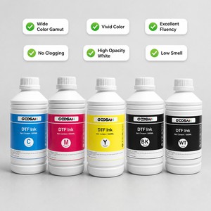 หมึก DTF สีสันสดใส ไม่ติดขัด ความขาวสูง ไหลลื่นดี กลิ่นน้อย CMYK สีขาว ชนิดน้ำ 1000 มล. - Product Image 1