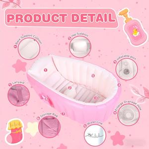 Baignoire gonflable rose pour bébé, pliable et portable, avec pompe, pour nouveau-nés de 0 à 6 mois - Product Image 6