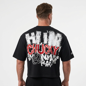 Camiseta Negra Extra Grande para Hombre, Manga Corta, Estampado Gráfico Chucky, Cuello Redondo, Estilo Urbano, Jersey de Algodón - Product Image 6