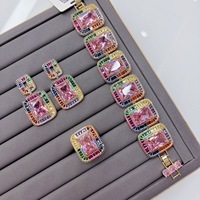 Perhiasan TIANSHE Grace Unik Mewah Berkualitas Tinggi Set 3pcs Gelang Anting Cincin Kristal Zirkon Biru Kuningan