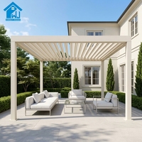 Pergola moderne électrique en aluminium et PVC, imperméable, avec toit à lames orientables, pour extérieur, jardin, terrasse, patio, gazebo, LED