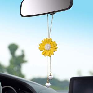 Niedliche kleine Gänseblümchen Auto Innendekoration Gips Duft Gänseblümchen Auto Rückspiegel Anhänger für Auto Dekoration Zubehör - Product Image 2