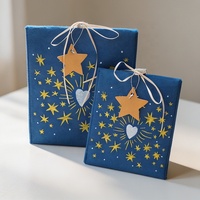 Sac cadeau en feutre non tissé bleu à motif étoile scintillante, durable et écologique Huadefeng, avec poignée et soufflet cousus