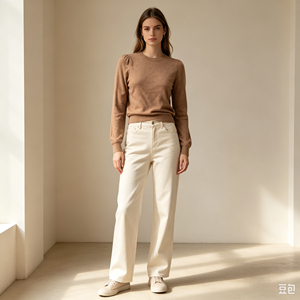 Pull-over décontracté beige en maille fine de haute qualité Janis Undefined, personnalisable, à manches longues, OEM & ODM, pour l'automne - Product Image 5
