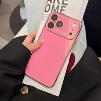 Coque de téléphone rose brillante pour iPhone 18 Pro Max, protection intégrale de l'objectif triple caméra, coque antichoc en verre bleu