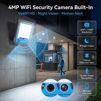 Reflector Solar IP66 con Cámara WiFi Integrada de 4MP, Sensor de Movimiento PIR, Lámpara de Seguridad para Exteriores con Control Remoto por Aplicación