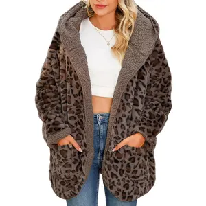 Women Hooded Leopard Print Plush Long Luxury Faux Fur Women's Clothing Winter Coat