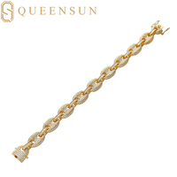 Queensun 14K katı beyaz altın 12mm Miami küba zincir bilezik DEF VS IGI GRA Lab yetiştirilen elmas düğün parti Hiphop bilezik hediye