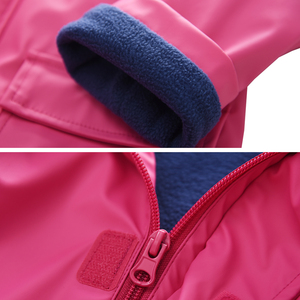 Giacca antipioggia per ragazze, cappotto foderato in pile, giacca antipioggia in PU per bambini, cappotto impermeabile da esterno con cappuccio. - Product Image 4