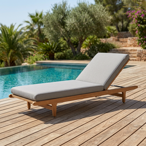 Tumbona Moderna de Madera de Teca Sólida de Lujo para Exteriores con Reclinación Manual y Cojín de Poliéster, Patas Cónicas para Patio/Playa - Product Image 3