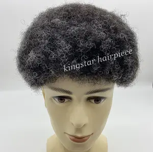 아프리카 toupee 전체 레이스 헤어 가발 아프리카 블랙 남성 헤어 Toupee 남성 8x10 인치 회색 머리