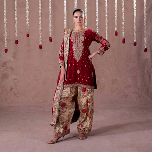 Ensemble de costume Sharara brodé pour femmes avec dupatta en faux Georgette, tenue de mariage et de fête Salwar Kameez - Product Image 1