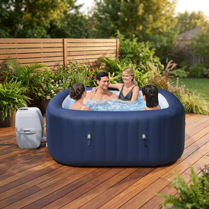 Bain à remous gonflable neuf, portable, bleu, avec pompe électrique, pour 4 personnes, design léger, garantie de 3 ans - Product Image 3