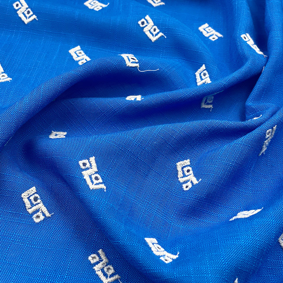 Fancy Woven Designer Blue Slub Breathable Viscose 20sb 180gsm Blend 50% Rayon 50% Cotton Embroidery Lace Dress Fabric